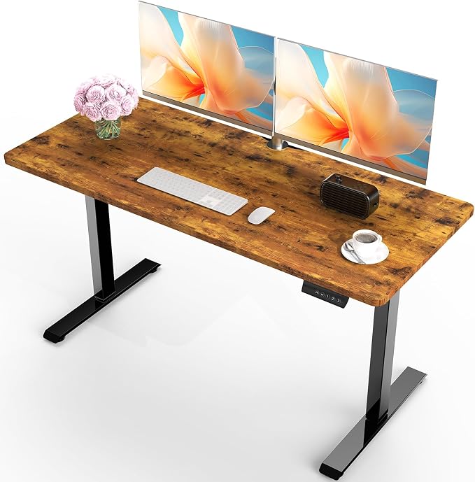 Veken Standing Desk, Brown,55×23.6 Inch | Height Adjustable Sit Stand Up Computer Tables for Home Office, Study , Writing, Suit students, employees and group work