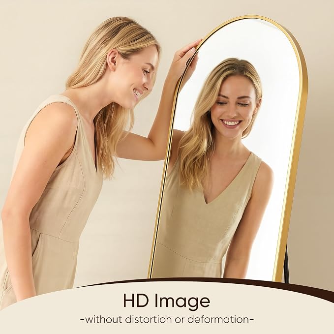 Antok 58" x18 Arched Full Length Floor Mirror, Gold Aluminum Frame, Free Standing/Wall Mount/Leaning for Bedroom, Living Room, Dressing Room