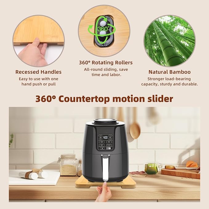 360° Rolling Tray Bamboo Appliance Slider for Kitchen Appliances | Kitchen Appliances Sliding Tray for Coffee Maker Appliances Mat Easily from Under The Cabinet Natural(13.9"×9.4")