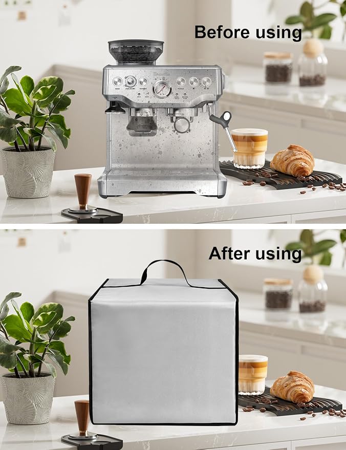 Espresso Machine Cover for BES870XL/ BES880BSS/BES876BSS Coffee Maker | Latte Maker Cover,Heavy Duty Heat-Resistant Waterproof Nylon Case for Espresso Machine (Silver)