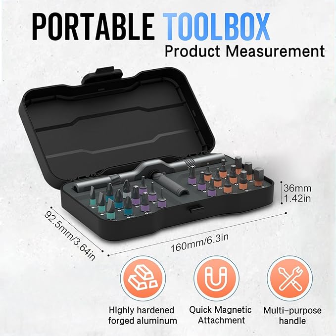24 in 1 Magnetic Ratchet Screwdriver Set, Magnetic Precision Bits with Detachable Handle & Case, Multi-Function Repair Tool with Reversible High Torque Drive Handle for DIY, PC, Auto & Home Repair
