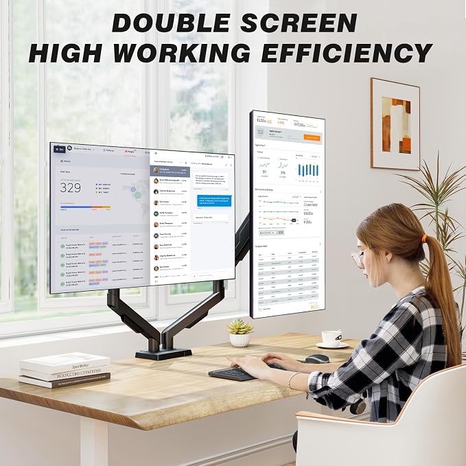 5Rcom Dual Monitor Stand for 17-34 Inch Computer Screens | Gas Spring Full Motion Dual Arms, Each Holds 22lbs, Fits 75/100mm VESA Mount