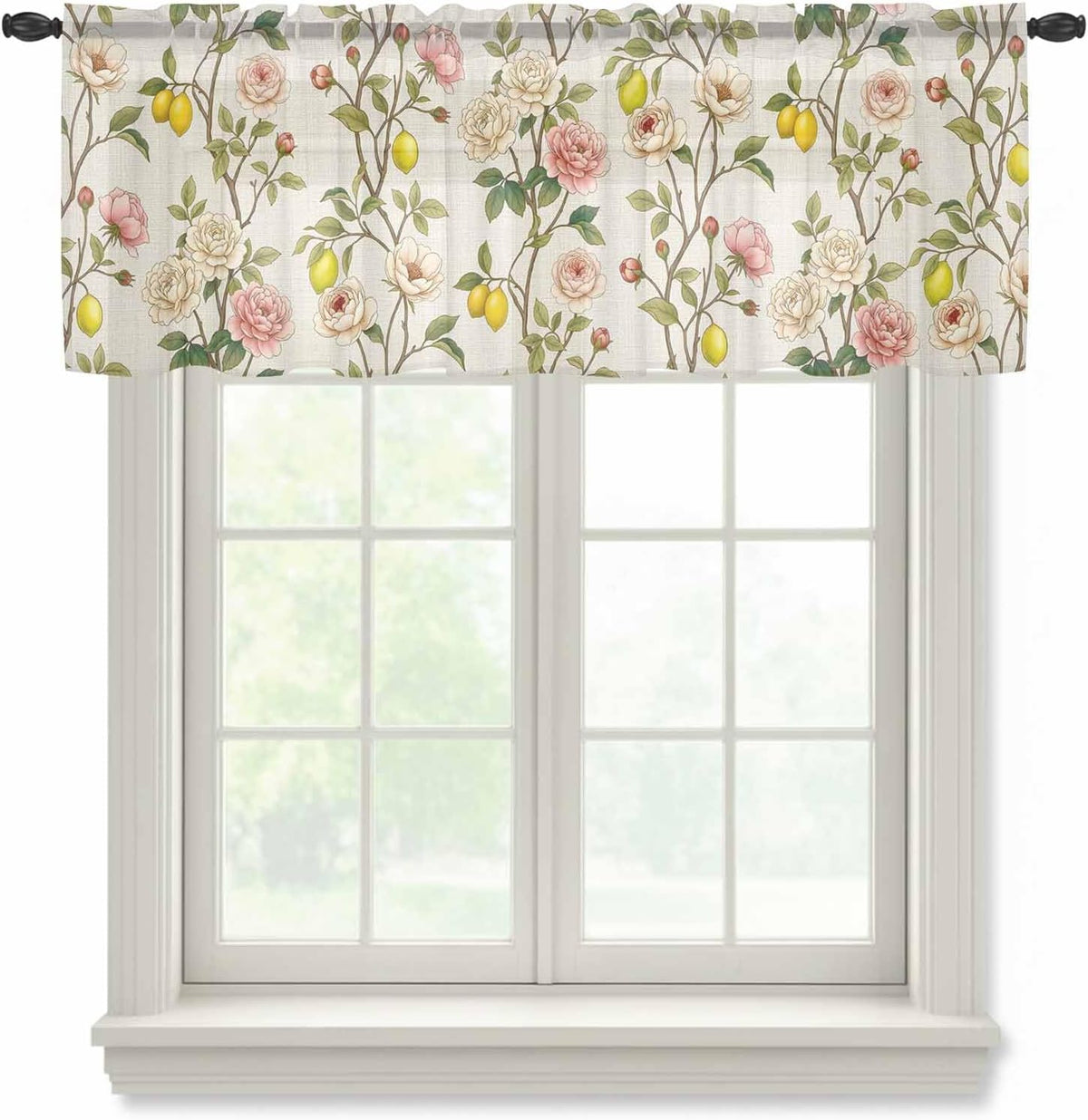 Spring Floral Sheer Curtains Valances for Windows Summer Lemons Farmhouse Art Rustic Chiffon Kitchen Valances for Cafe, Rod Pocket Voile Window Treatments Curtains for Living Room Bedroom, 54"x18"