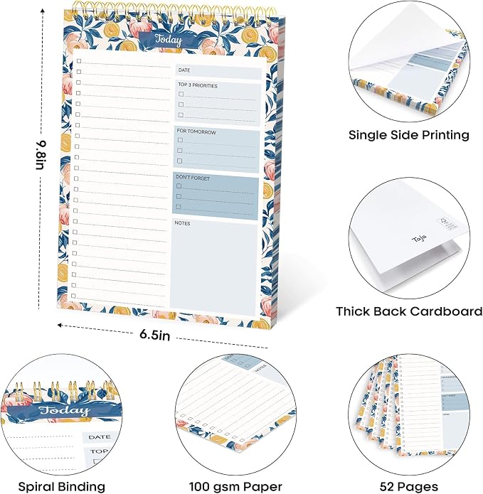 Taja To Do List Notepad, Undated Daily Planner for Work and Goal Setting | Citrus Grove, 52 Sheets, 9.8" x 6.5" , for Office, Home and school, Daily Task Planning, Notes and Everyday Organization
