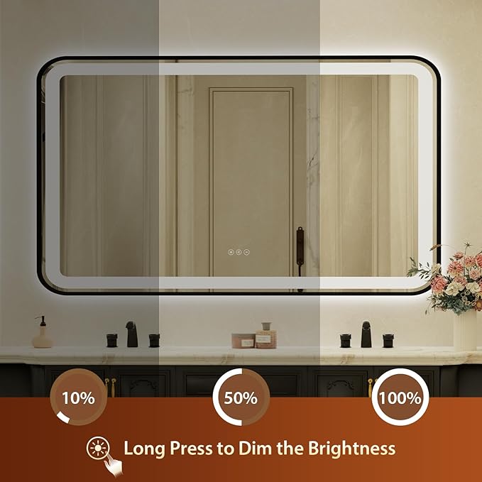 32x55 Inch Black Framed LED Bathroom Mirror with Lights, Built-in Bluetooth Speaker,Tempered Glass,Dimmable Lighted Bathroom Vanity Mirror with 3 Colors, Backlit + Frontlit, Memory, Anti-Fog