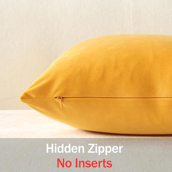 Lumbar Pillow Covers 12x20 Gold Yellow: Pack of 2 Cozy Soft Velvet Rectangular Modern Luxury Decorative Throw Pillow Cases for Sofa Couch Living Room Bed Home Decor