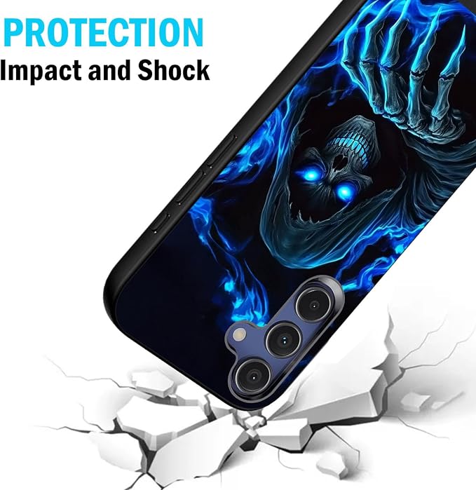 Designed for Galaxy A16 5G Phone Case,Slim Silicone Shockproof Protective Case for Galaxy A16 5G 6.7 inch,Skull with Blue Flame Art