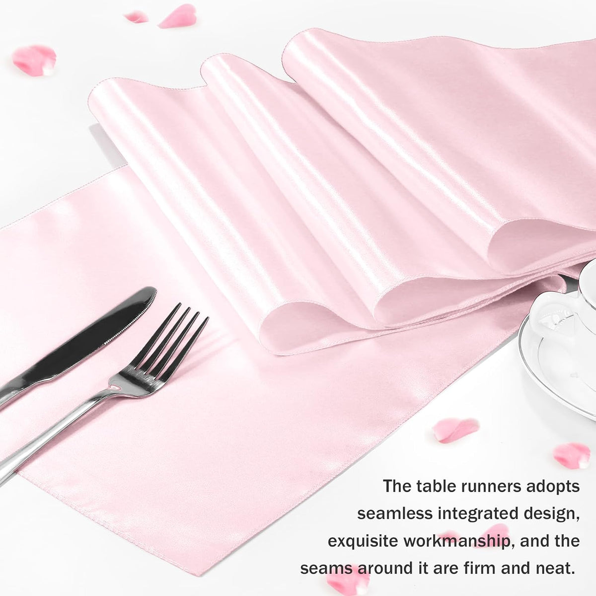 P Pothuiny 12 Pcs Light Pink Satin Table Runner 12 x 72 Inch Long Smooth Wedding Table Runners for Banquets, Graduations and Birthday Party Decoration