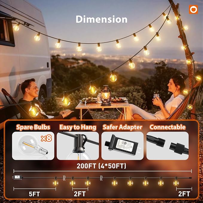 addlon Outdoor String Lights 200FT G40 with Remote 108 LED Waterproof Bulbs | Dimmable Patio Globe Lights Shatterproof, Hanging Outside Lighting for Backyard, Garden, Deck, Balcony, Porch, Café, Decor