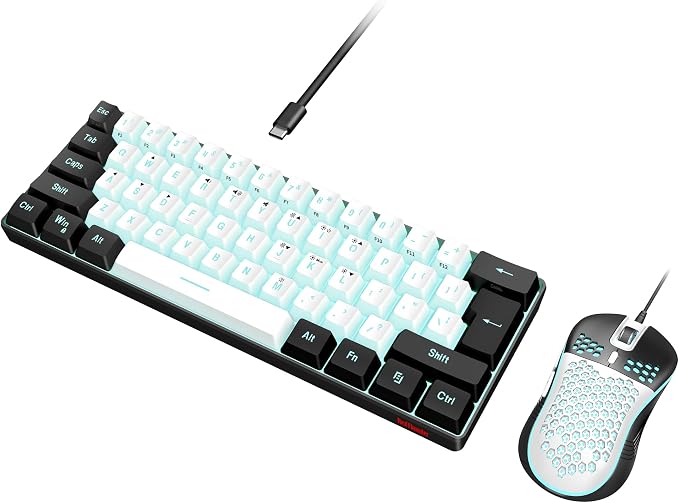 RedThunder 60% Gaming Keyboard and Mouse Combo, Ultra-Compact 61-Key RGB Backlit Mini Keyboard, Lightweight 7200 DPI Honeycomb Optical Mouse, RGB Wired Gaming Set for PC PS5 Xbox Gamer(White-Black)