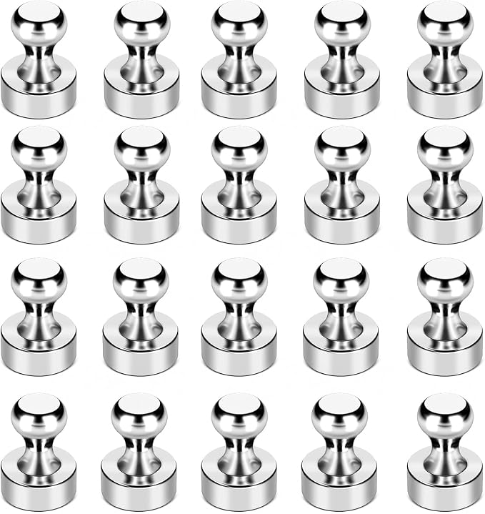 LOVIMAG Fridge Magnets 20Pcs, Magnet for Refrigerator Whiteboard, Silver | Small Strong Neodymium Metal Cute Push Pin for Classroom, Kitchen, Accessories Decorative, Office, Calendar