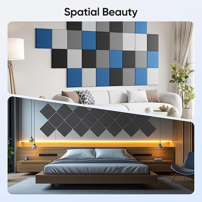 12 Pack 12" X 12" X 0.4" Acoustic Panels for Wall Sound Absorbing, Square Self-Adhesive Sound Panels, High Density Suitable for Multiple Scenarios(Black)