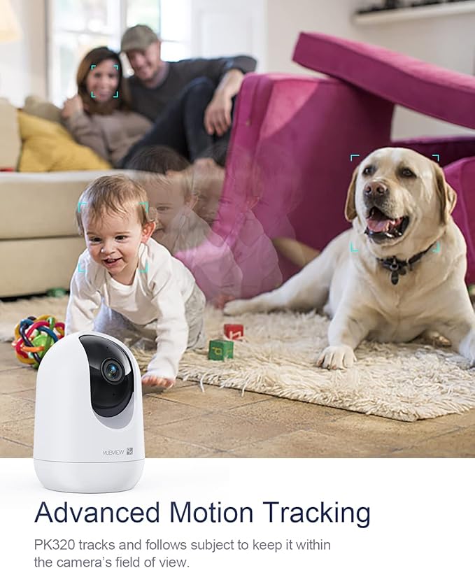 MUBVIEW Cameras for Home Security, 2.4/5GHz WiFi 2K Indoor Wired Se2.curity Baby/Pet Camera with Phone App, Night Vision, 24/7 Record, 2-Way Audio, Motion Tracking, Cloud Storage