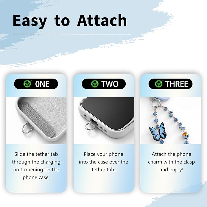Phone Charm with Beaded Crystals, Anti-Theft Phone Strap, Hands-Free & Detachable Cellphone Lanyard, Cellphone Chain Wristlet with Tether Tab
