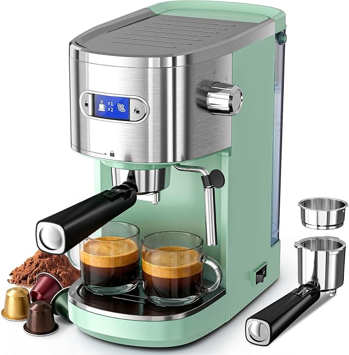 COWSAR Espresso Machine,Expresso Coffee Machines,Espresso Maker with Milk Frother Steam Wand & 40oz Removable Water Tank，Stainless Steel Compact Cappuccino & Latte Machine
