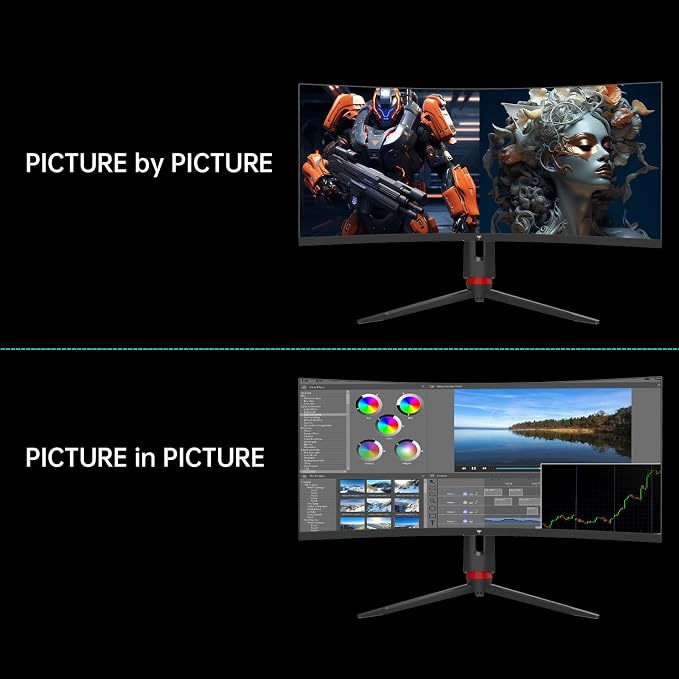 KTC 34 Inch Curved Ultrawide Gaming Monitor, 21:9, 3440x1440p 180Hz 1ms, 1500R Curved Monitor, Freesync G-sync, Picture by Picture,PIP, Height/Tilt/Swivel/Pivot, H34S18S