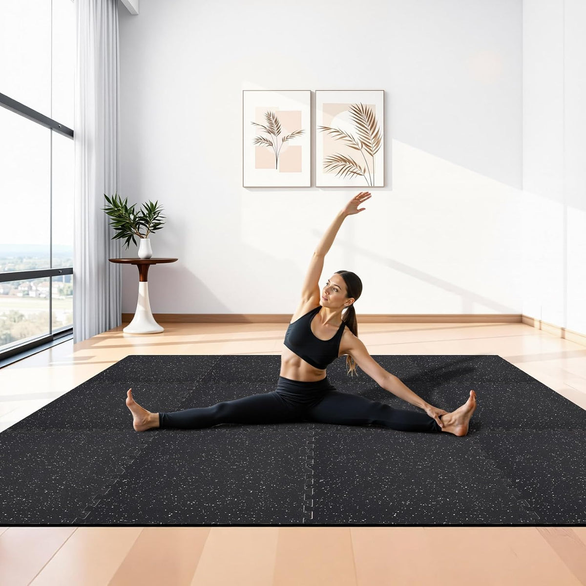 VEVOR Gym Flooring Tiles - 0.4 Inch Thick Interlocking Rubber Mats | 24 x 24 Inch, Black & White, 96 sq.ft