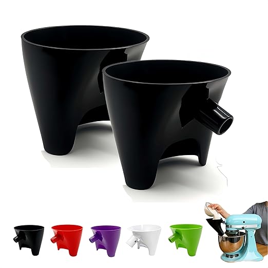 Flour Funnel for KitchenAid Mixer - Compatible with 5 Qt & 4.5 Qt Bowl-Lift Models | Dishwasher Safe, Anti-Splash Design for Mess-Free Baking | Includes 2-Piece Set (Black)