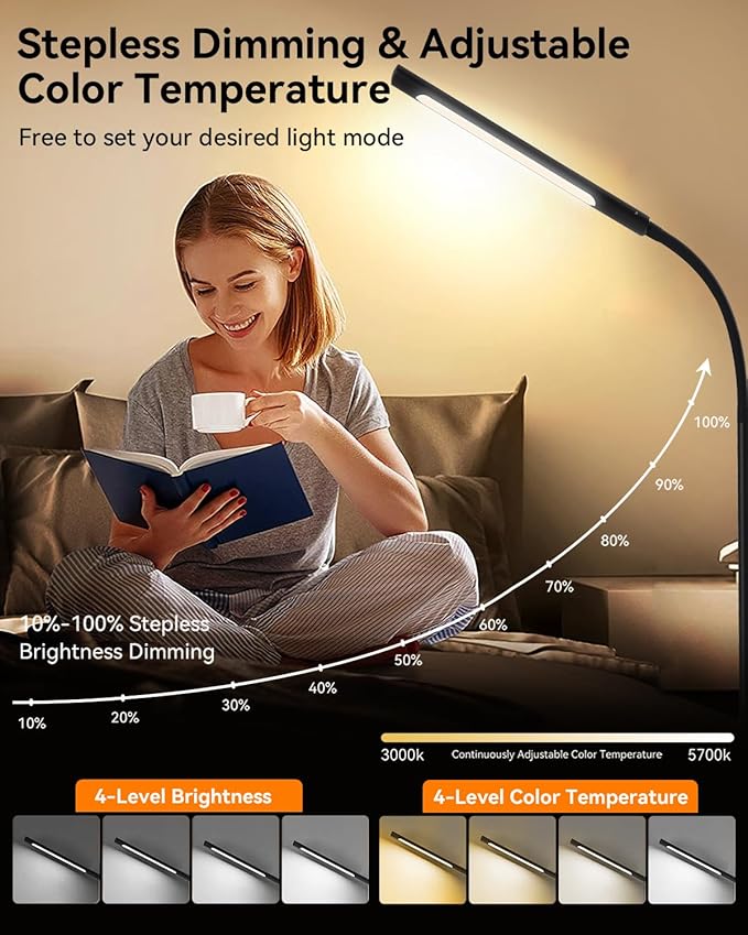 Pak Smart RGB Floor Lamp, LED Floor Lamp for Living Room, Modern Adjustable Gooseneck Standing Lamp with Music Sync, Scene Modes, Remote & Touch Control, Eye-Caring Reading Light for Bedroom Gaming