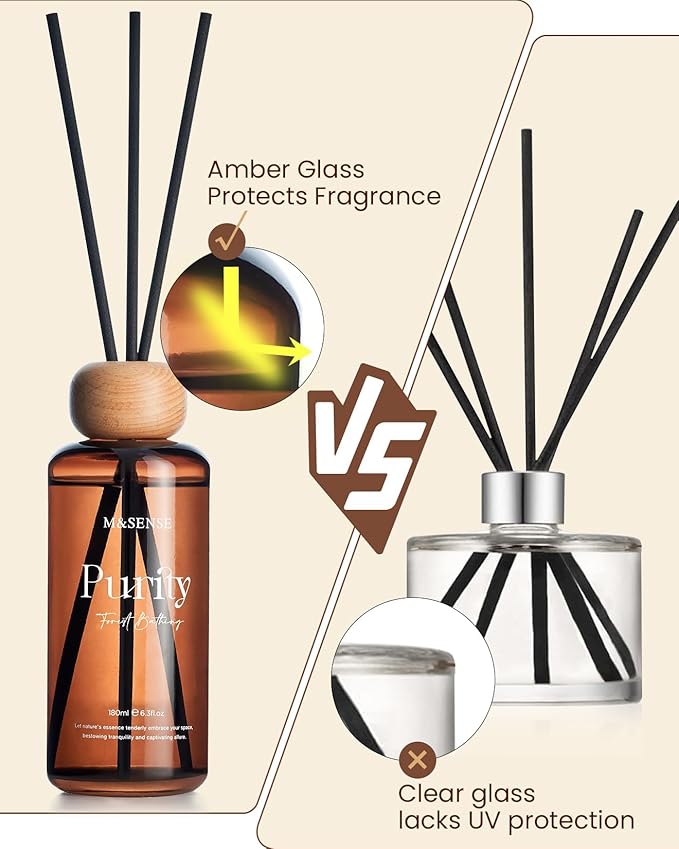 M&SENSE Reed Diffuser Set, Orange Blossom Scented 6.3 fl oz Natural Essential Oil Diffusers with Sticks, Non-Toxic Organic Air Freshener, Long-Lasting Fragrance Oils for Home Bathroom Kitchen