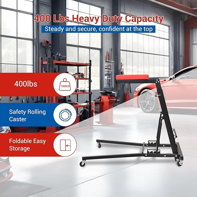 Automotive Top side Creeper, Adjustable Top Side Engine Creeper 48"-66", 400 LBS Capacity Heavy Duty Automotive Engine Creeper with Padded Deck & 4 Swivel Caster Wheels, Red Mat and Black Body