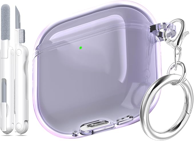 for AirPods 4th Generation Case Cover 2024, Military-Grade Shockproof, Soft TPU Highly Transparent Anti-Yellowing for AirPods 4 Case with Cleaning Kit & Cute Round Buckle, Clear Purple