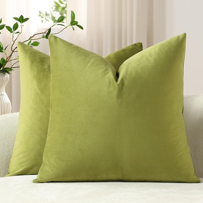 Euro Sham Covers 26x26 Chartreuse: Pack of 2 Cozy Soft Velvet Square Modern Luxury Decorative Throw Pillow Cases for Sofa Couch Living Room Bed Home Decor