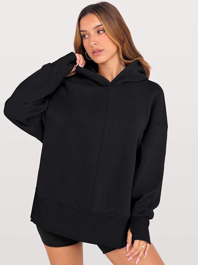 ANRABESS Womens Oversized Hoodies Long Sleeve Fleece Side Slit Hooded Sweatshirts Pullover 2026 Fall Outfits Y2K Clothes