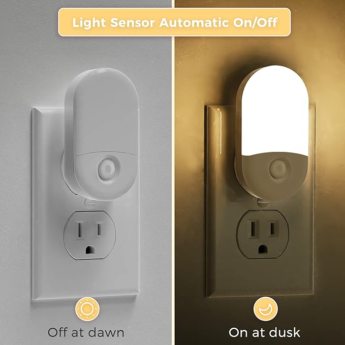 L LOHAS LED Night Lights Plug into Wall, [4 Pack] LED Night Light with Light Sensors, 30/60LM Nightlights for Kids Room, Soft White 3000K, 0.6W Automatic Plug in Wall Light for Bedroom, Hallway
