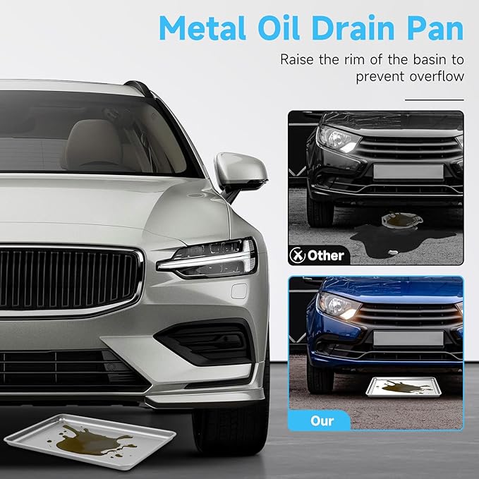2Pcs Stainless Steel Oil Drip Pan for Under Car, 24 x 16 x 1.9 Inch Metal Oil Drain Pan for Oil Change, Automotive Large Drip Tray Oil Catch Pan Replacement Tray to Keep Garage Floor Clean