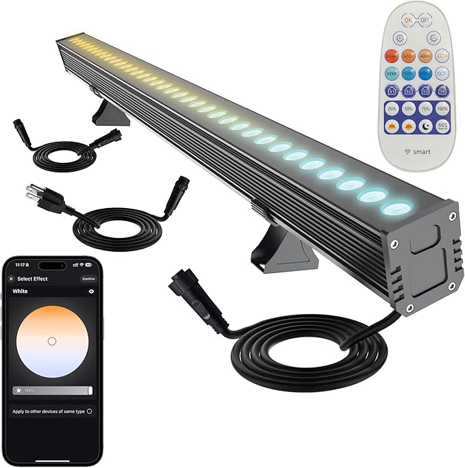 Linkable LED Wall Washer Light Dimmable 1-100% Via APP Control, 72W 2700-6500k 6CCT Linear Flood Light Bar with RF Remote, 120V Waterproof Landscaping Spotlights Outdoor