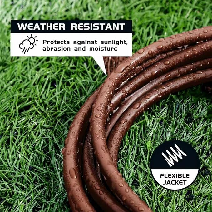 8FT Brown Outdoor Extension Cord-16/3 SJTW Durable Extension Cord for Christmas Lights with 3 Prong Grounded Plug, Great for Outside Christmas Decorations