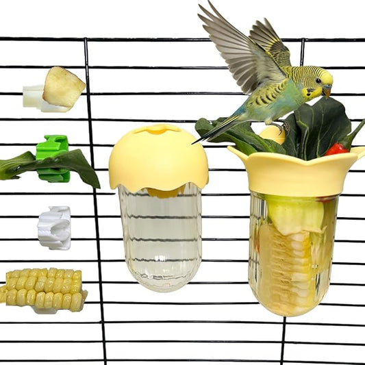 7 PCS Bird Cage Feeder for Vegetable Millet Holder Cage Accessories with Parrot Fruit Forks for Budgie Cockatiel Lovebirds Parrot
