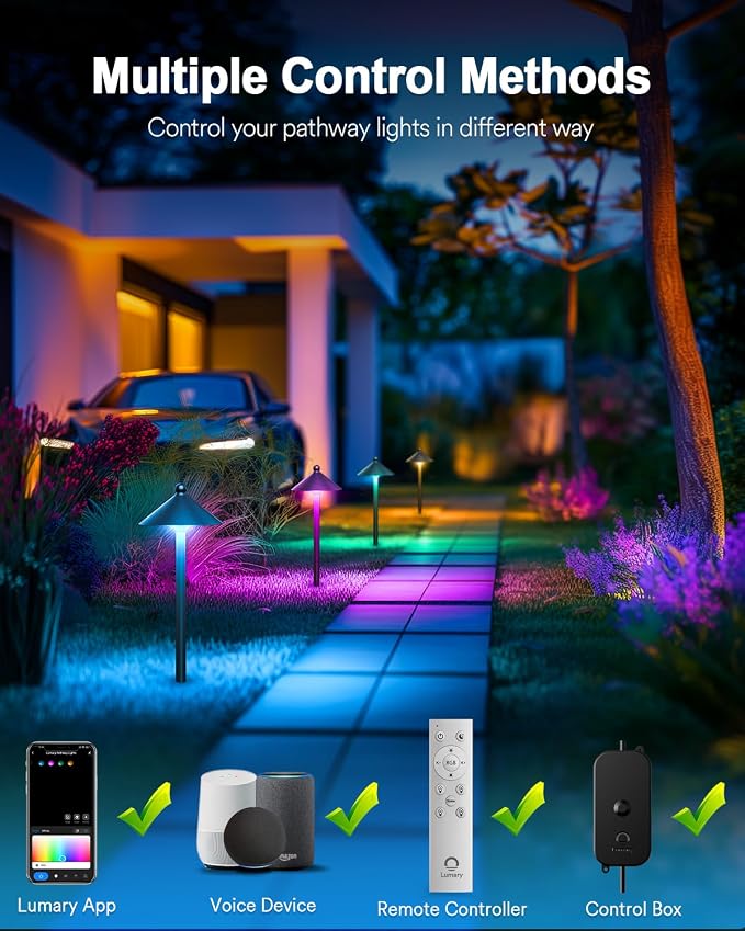 Lumary Smart Low Voltage Pathway Lights 2000LM, IP65 Waterproof, 24V | RGBAI/Cool/Warm light, Timer, 50+ Scenes, Custom Schedules, Works with Alexa/Google Home, Garden/Driveway/Landscape Lighting