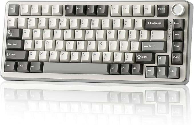 YUNZII B75 PRO 75% Wireless Mechanical Keyboard (Grey,Milk Switch) | Hot Swap Keyboard with Knob, Gasket Mount, Creamy Pre-lubed Switch for Smooth Typing, BT/USB-C/2.4G, for Gaming