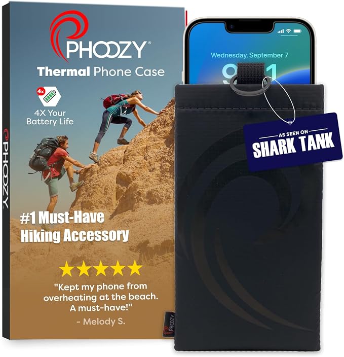 PHOOZY Apollo II Thermal Phone Case with NASA-Derived Technology - Extends Battery Life 4X in Hot or Cold Weather - Military Grade 8-Foot Drop Protection Insulated Pouch - Large Black