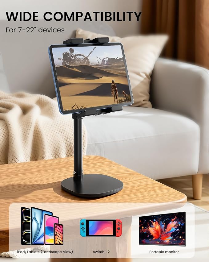 OHLPRO Heavy Duty Portable Monitor Stand for Desk, 22.83" Ultra Tall Tablet Holder with Wide Steel Base, 5.5 LB Capacity, iPad Stand Fits 5-22" Screen, iPad Pro 12.9 13, Office, Kitchen, Drawing