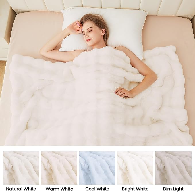 ORINOVA Light Beige Fluffy Blanket King Size Faux Bunny Fur Fuzzy 90x108 Throw Blanket for Bed Thick Furry Blanket King for Couch Bedroom Decor Winter Home Gifts 1000 GSM