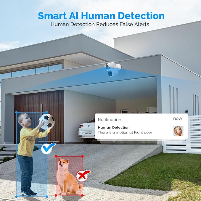 1080P Wireless Security Camera Outdoor, Battery Powered, AI Human Detection, Color Night Vision, 2-Way Audio, IP65 Waterproof, 2.4G Wi-Fi, Cloud Storage (1 Spotlight)