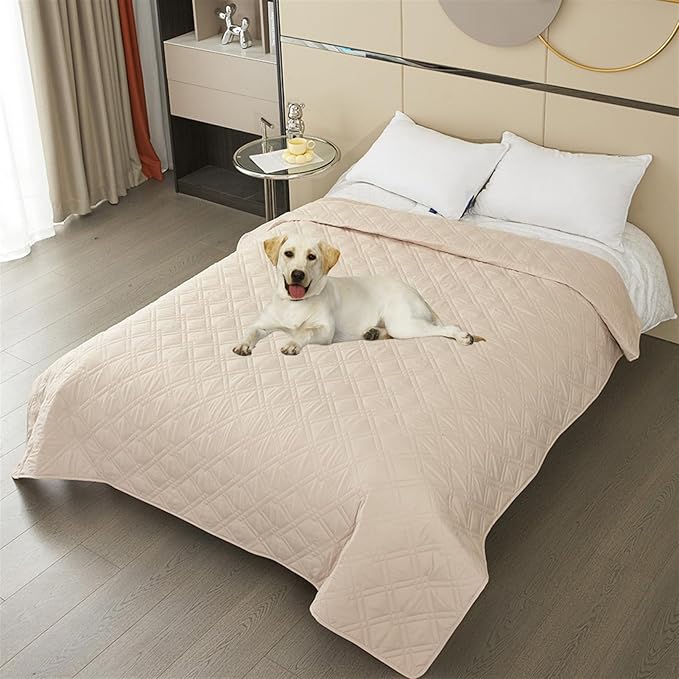GIBZ Waterproof Dog Bed Cover Anti Slip Pet Furniture Protector Washable Blanket Large Soft Quilted Mat, Beige, 75x180cm