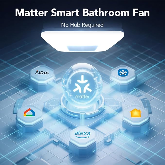 OREiN Matter Smart Bathroom Fan with Light ��� Humidity Sensor, 130���160 CFM Ventilation, Ultra-Quiet 1.0 Sone, Tunable White & Custom RGB, Dual Bluetooth Speakers, Compatible with Alexa & Google Home
