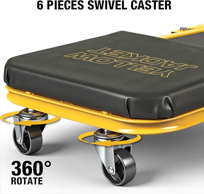 YELLOW JACKET Garage Creeper Seat, 2-in-1 Mechanic Creeper, 36 Inches Foldable Z Garage Seat with 6 PCS Wheels, 330 LBS Capacity Rolling Automotive Creeper Lay Down or Sit for Shop, Auto Repair