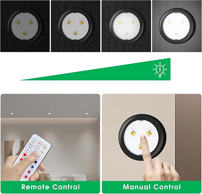 Puck Lights, 13 Colors Changeable LED Puck lightings Battery Powered Dimmable Under Cabinet Lights, Battery Powered Under Counter Lights with Wireless Remote Controls for Kitchen
