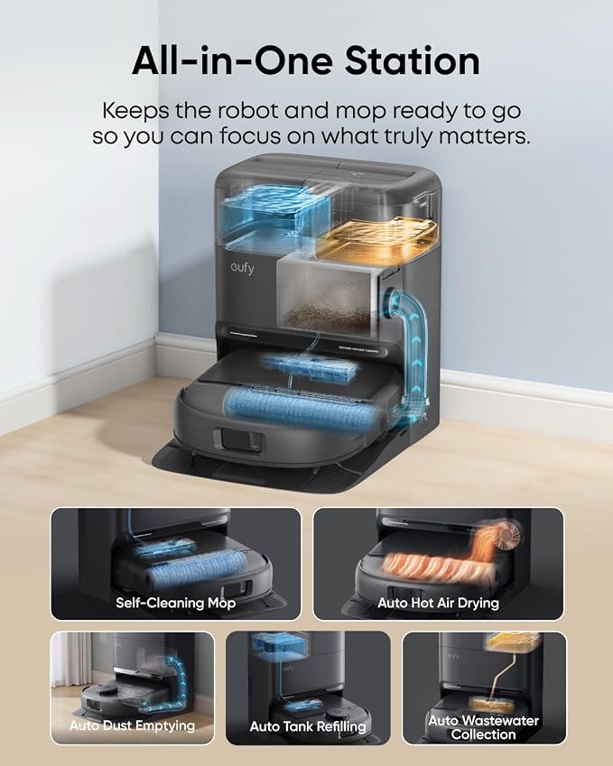 eufy C28 Robot Vacuum and Mop Combo, 15,000 Pa, HydroJet Roller Mop | Upgraded from X10 Pro, Zero-Tangle for Pet Hair, Auto Mop Washing&Drying, Self-Emptying&Refilling 2026 New