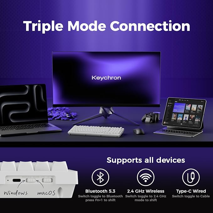 Keychron V5 Ultra 96% Wireless Mechanical Keyboard with 8000Hz Polling Rate & NKRO, Hot-Swappable RGB, Red Switches, 97 Keys, 2.4GHz/Bluetooth/Wired, OSA PBT Keycaps, for Mac/Win/Linux - White