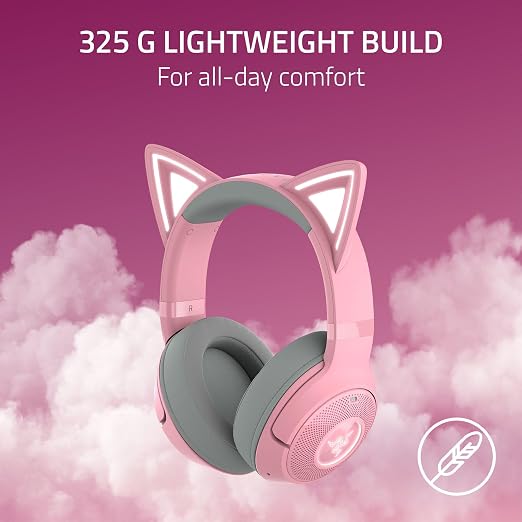Razer Kraken Kitty V2 BT Wireless RGB Headset, Pink | Chroma RGB Kitty Ears & Earcups, Bluetooth 5.2, 40 mm Drivers, Noise-cancelling Mics, Lightweight, USB-C, 40 Hr Battery