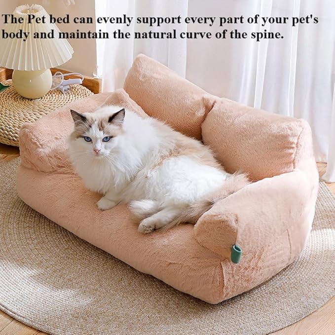 Soft Fluffy Self-Warming Cat Bed | Washable Pet Sofa for Indoor Cats & Small Dogs | Cute Princess-Inspired Kitten Couch & Puppy Bed(Beige,25.59''*18.11''*11.81'')