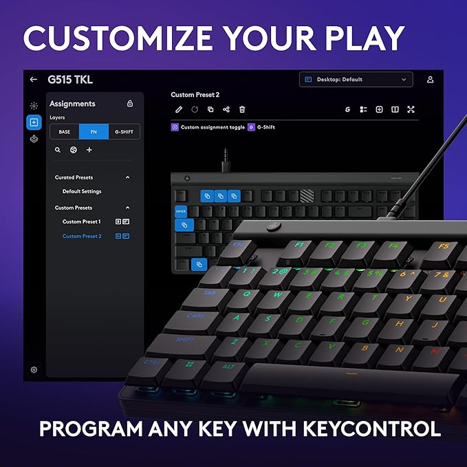 Logitech G515 TKL Gaming Keyboard (Tactile) - Black | Fully customizable, double-shot PBT keycaps, brown switches