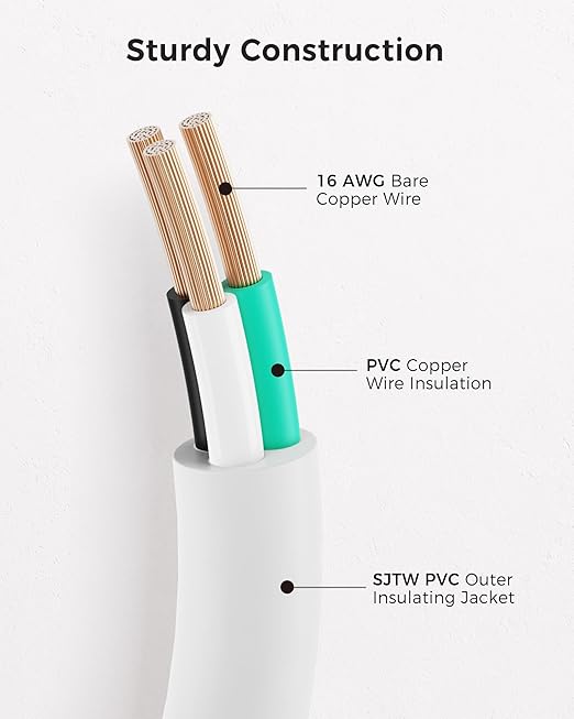 [UL Listed] Cable Matters 6-Pack 16 AWG Heavy Duty 13A Short Power Extension Cord - 1ft, 3 Prong Power Cord Extension, NEMA 5-15P to NEMA 5-15R, White