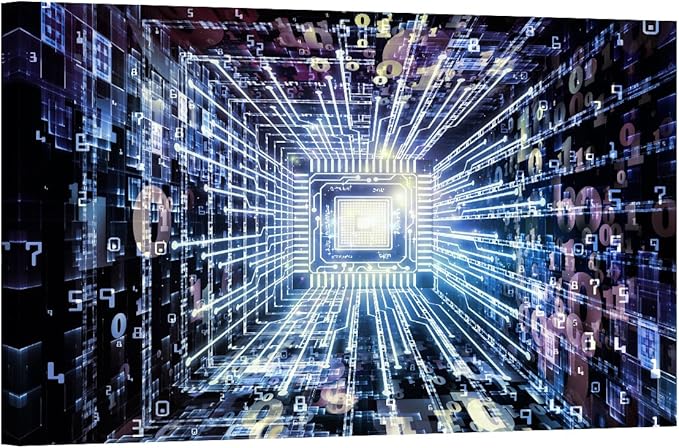 LSIUHWUWI CPU Concept Canvas Wall Art Integrated Digital World Posters and Prints Bathroom Decor Wall Art Circuit Board Bedroom Poster Artwork Print on Canvas Framed Ready to Hang 24x36 INCH